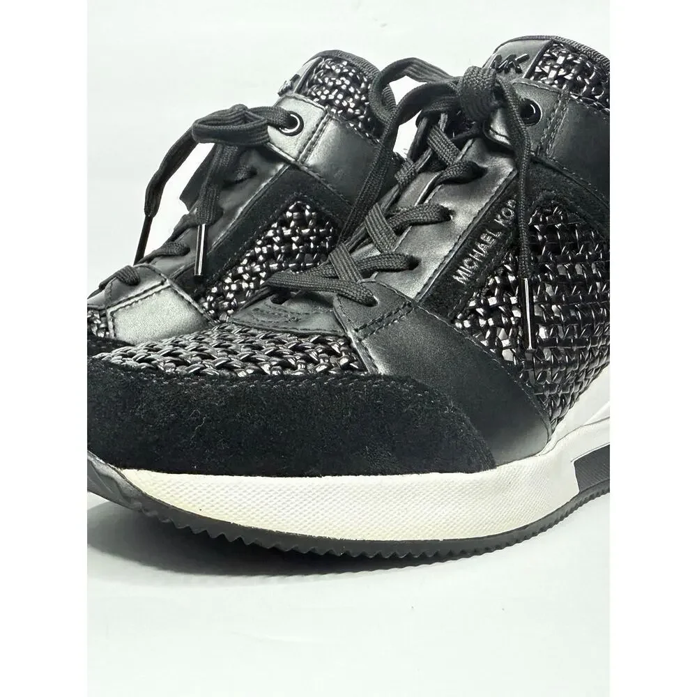 Michael Kors Georgie Trainer MK Signature Black Wedges Sneakers Women Size 8